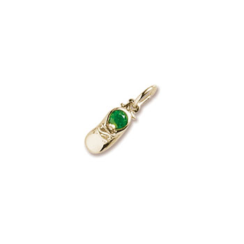 Gold Baby Shoe Charm - Synthetic Emerald May Birthstone
