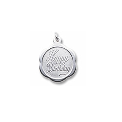 Happy Birthday - Small Ornate Round Sterling Silver Rembrandt Charm – Engravable on back - Add to a bracelet or necklace /