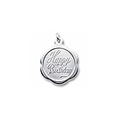 Happy Birthday - Small Ornate Round Sterling Silver Rembrandt Charm – Engravable on back - Add to a bracelet or necklace 