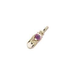 Gold Baby Shoe Charm - Synthetic Alexandrite June Birthstone/