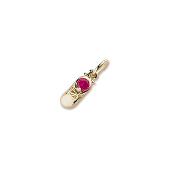Gold Baby Shoe Charm - Synthetic Ruby July Birthstone