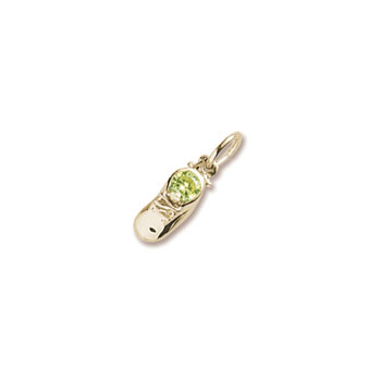 Gold Baby Shoe Charm - Synthetic Peridot August Birthstone