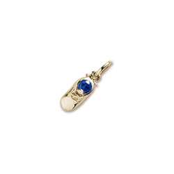 Gold Baby Shoe Charm - Synthetic Blue Sapphire September Birthstone/