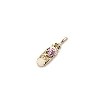 Gold Baby Shoe Charm - Synthetic Pink Tourmaline October Birthstone