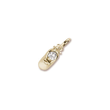 Rembrandt 14K Yellow Gold Baby Shoe Charm - Synthetic White Topaz April Birthstone – Engravable on back – Add to a bracelet or necklace