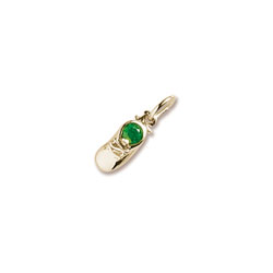 Rembrandt 14K Yellow Gold Baby Shoe Charm - Synthetic Emerald May Birthstone – Engravable on back – Add to a bracelet or necklace/