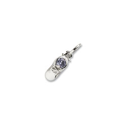 Rembrandt 14K White Gold Baby Shoe Charm - Synthetic Aquamarine March Birthstone – Engravable on back - Add to a bracelet or necklace/