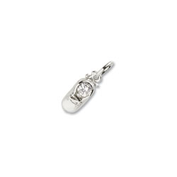 Rembrandt 14K White Gold Baby Shoe Charm - Synthetic White Topaz April Birthstone – Engravable on back - Add to a bracelet or necklace/