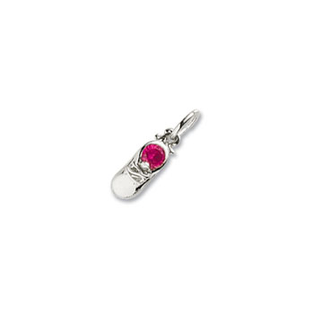 Rembrandt 14K White Gold Baby Shoe Charm - Synthetic Ruby July Birthstone – Engravable on back - Add to a bracelet or necklace