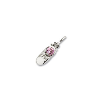 Rembrandt 14K White Gold Baby Shoe Charm - Synthetic Pink Tourmaline October Birthstone – Engravable on back - Add to a bracelet or necklace