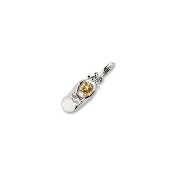 Rembrandt 14K White Gold Baby Shoe Charm - Synthetic Citrine November Birthstone – Engravable on back - Add to a bracelet or necklace