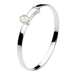 Daisy Sterling Silver Rhodium Bangle Bracelet for Girls - Size 5.25