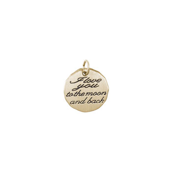 Rembrandt 10K Yellow Gold I Love You to the Moon and Back Charm – Engravable on back - Add to a bracelet or necklace 