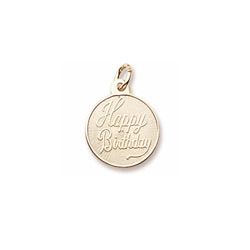 Happy Birthday – Small Round Charm 10K Yellow Gold - Engravable on Back - Add to a bracelet or necklace/
