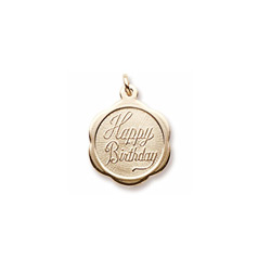 Happy Birthday - Small Ornate Round 14K Yellow Gold Rembrandt Charm – Engravable on back - Add to a bracelet or necklace /