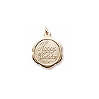 Happy Birthday - Small Ornate Round 14K Yellow Gold Rembrandt Charm – Engravable on back - Add to a bracelet or necklace 