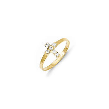 Absolutely Adorable Tiny Cross Ring for Girls - CZ Cross  - 14K Yellow Gold - Size 3 - BEST SELLER