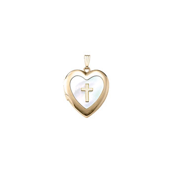 Fine Heirloom First Communion Mother of Pearl 20mm Heart Photo Locket for Girls - 14K Yellow Gold - Engravable on back - 18" chain included - BEST SELLER
