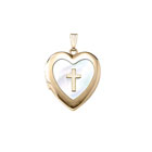 Fine Heirloom First Communion Mother of Pearl 20mm Heart Photo Locket for Girls - 14K Yellow Gold - Engravable on back - 18