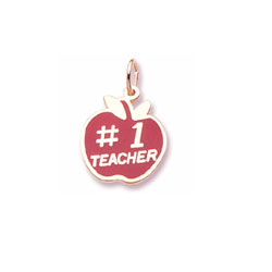 Rembrandt 14K Yellow Gold #1 Teacher Apple Charm – Engravable on back - Add to a bracelet or necklace - BEST SELLER/