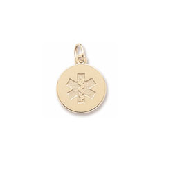 Medical Alert - Small Round 14K Yellow Gold Rembrandt Charm – Engravable on back - Add to a bracelet or necklace - BEST SELLER/