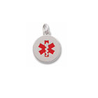 Medical Alert with Red Enamel - Small Round 14K White Gold Rembrandt Charm – Engravable on back - Add to a bracelet or necklace - BEST SELLER
