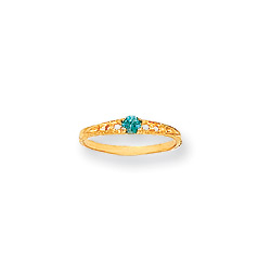 December Birthstone - Genuine Blue Zircon 3mm Gemstone - 14K Yellow Gold Baby/Toddler Birthstone Ring - Size 3/