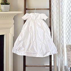Abigail Ella - Handmade Heirloom Dupioni Silk Swarovski Crystal Christening Gown with Matching Christening Bonnet Set - Size Newborn (0 - 3 months)/