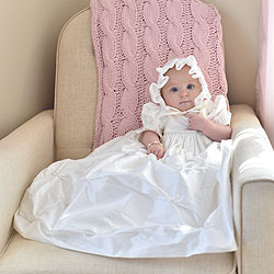Abigail Ella - Handmade Heirloom Dupioni Silk Swarovski Crytal Christening Gown with Matching Christening Bonnet Set - Size XS (3 - 6 months)/