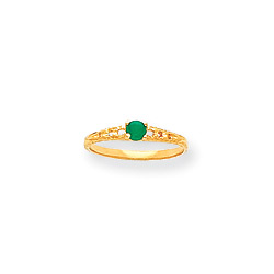 May Birthstone - Genuine Emerald 3mm Gemstone - 14K Yellow Gold Baby/Toddler Birthstone Ring - Size 3/