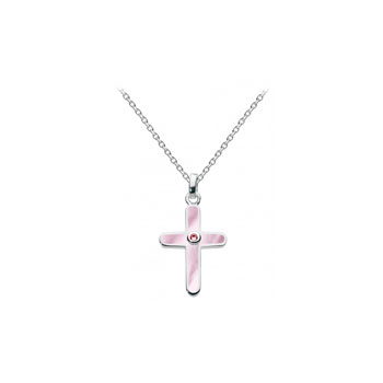 Gorgeous First Gifts - Diamond and Pink Mother of Pearl Cross Necklace - 14" chain included