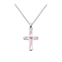 Gorgeous First Gifts - Diamond and Pink Mother of Pearl Cross Necklace - 14