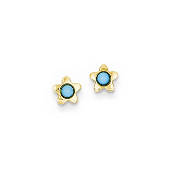 Turquoise Star in the Sky -  Tiny Star Earrings for Girls - 14K Yellow Gold - BEST SELLER