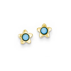 Turquoise Star in the Sky -  Tiny Star Earrings for Girls - 14K Yellow Gold - BEST SELLER/