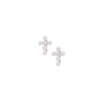 Girls Tiny Pearl Cross Earrings - Freshwater Cultured Pearl - Sterling Silver Rhodium - Screw Back Earrings for Baby Girls (2mm pearls) - BEST SELLER