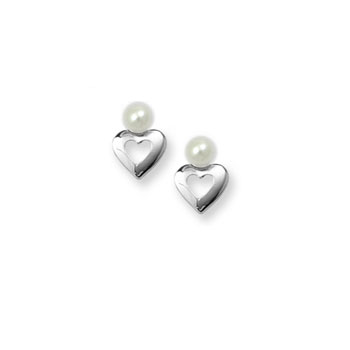 Pearl Heart Earrings for Girls - Sterling Silver Rhodium - Screw Back Earrings for Baby, Toddler, Child - BEST SELLER