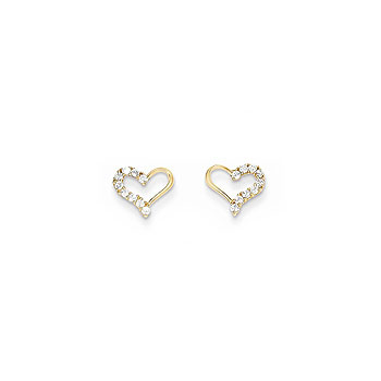 Beautiful Sparkling Heart Earrings for Girls - Cubic Zirconia (CZ) - 14K Yellow Gold - Push-Back Posts - BEST SELLER