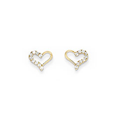 Beautiful Sparkling Heart Earrings for Girls - Cubic Zirconia (CZ) - 14K Yellow Gold - Push-Back Posts - BEST SELLER/