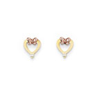 Adorable Heart Butterfly Earrings for Girls - Cubic Zirconia (CZ) - 14K Yellow and Rose Gold - Push-Back Posts - BEST SELLER