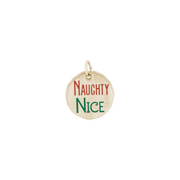 Rembrandt 10K Yellow Gold Naughty Nice Christmas Charm – Engravable on back - Add to a bracelet or necklace