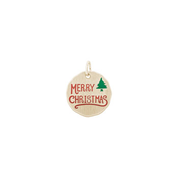 Rembrandt 10K Yellow Gold Merry Christmas Charm – Engravable on back - Add to a bracelet or necklace