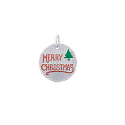 Rembrandt 14K White Gold Merry Christmas Charm – Engravable on back - Add to a bracelet or necklace/