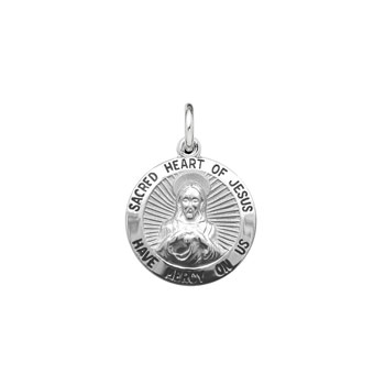 Sacred Heart of Jesus Pendant Necklace - Medium 19mm Round Pendant - Sterling Silver Rhodium pendant - 20-inch stainless steel chain included - Engravable - BEST SELLER