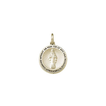 Miraculous Medal Pendant Necklace - Large 21mm Round Hollow Pendant - 14K Yellow Gold - 20-inch rope chain included - Engravable - BEST SELLER