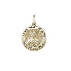 Sacred Heart of Jesus Pendant Necklace - Medium 19mm Round Hollow Pendant - 14K Yellow Gold - 18-inch heavy rope chain included - Engravable - BEST SELLER/