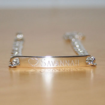 Savannah - Girl's Beautiful Personalized Sterling Silver ID Bracelet - Engravable on the front and back - Size 6" (4 - 9 years) - BEST SELLER