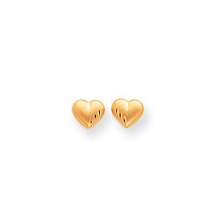 Bella's Heart - Tiny 14K Yellow Gold Satin Diamond-Cut Heart Girls Earrings - Push-Back Posts/