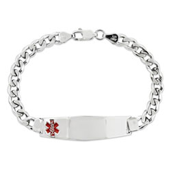 Medical ID Bracelet - Sterling Silver - Extra Large 6mm Curb Chain Width - Engravable on the front and back - Size 7