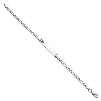Kid's Medical ID Bracelet - Sterling Silver Rhodium - 3mm Figaro Chain Width - Engravable on the front and back - Size 6" (SM Child - 13 years) - BEST SELLER