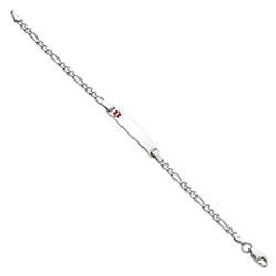 Kid's Medical ID Bracelet - Sterling Silver Rhodium - 3mm Figaro Chain Width - Engravable on the front and back - Size 6